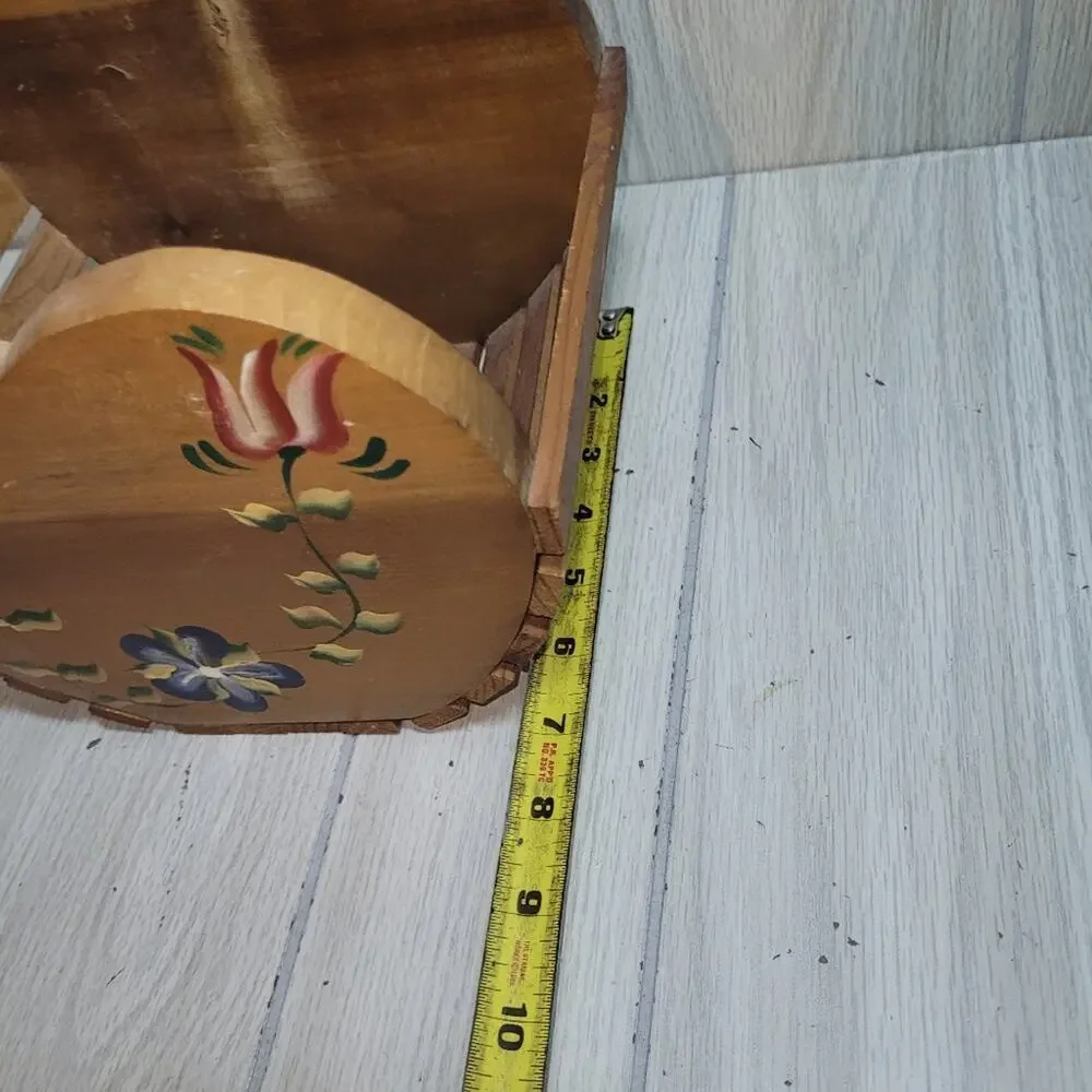 Vtg Handcrafted Wooden Heart Box Handpainted Floral Design Retro Farmhouse